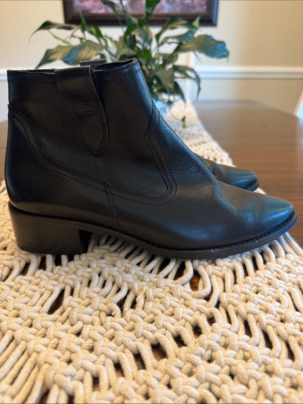 Paul Green Black Leather Pointed Ankle Booties with Side Zipper - Picture 5 of 10